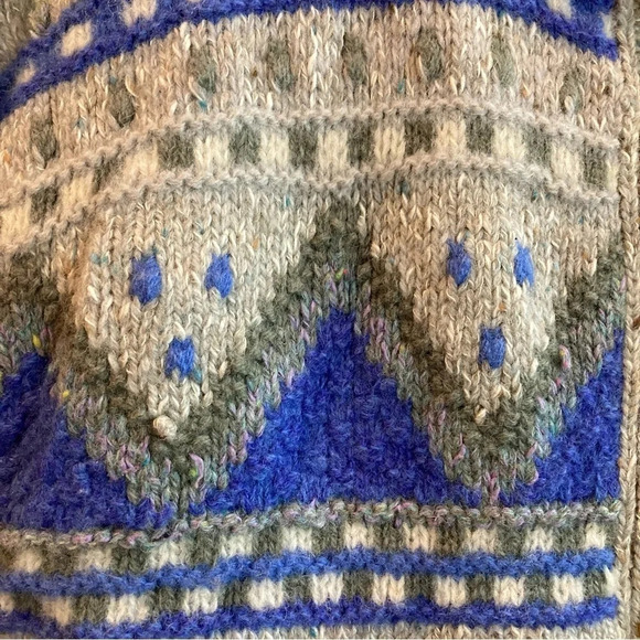 SEGRETS SUN PRINTS Sz L Wool Cotton Blend Hand Knitted Drop Shoulder Cardigan - Picture 8 of 13